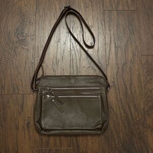 Cochoa Women’s Buttery Soft Brown Leather Crossbody Bag with Silver Hardware